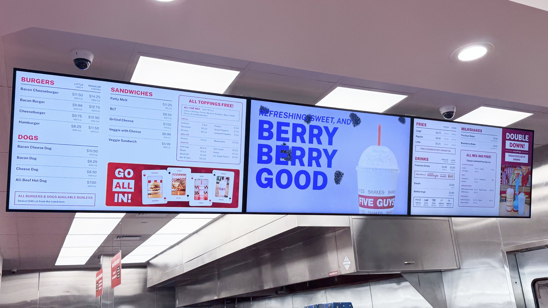 Digital menu boards displaying synced in-venue menus