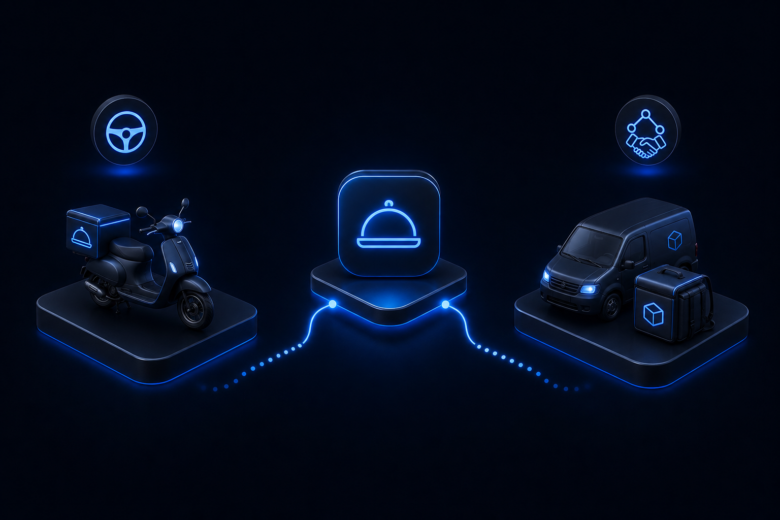 Order originating in a brand's own app, routed to either an in-house delivery fleet or third-party logistics partners